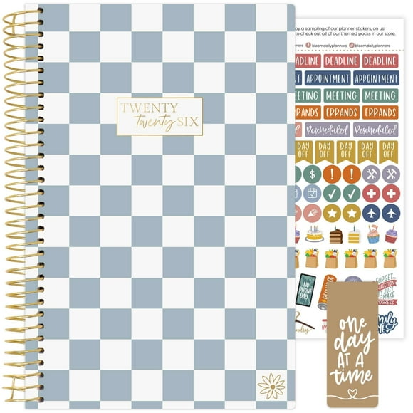 bloom daily planners 2026 Planner (January - December) Calendar Year Organizer - 5.5â€ x 8.25â€ - Weekly & Monthly Agenda Book with Stickers & Bookmark - Checkered