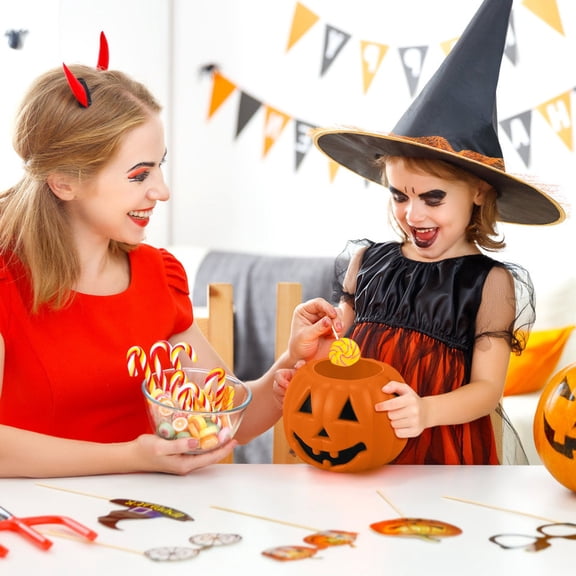 Halloween Candy Bag Pumpkin Buckets, 2.76in Plastic Jack O Lantern Candy Pails with Handles, Trick Or Treat Favor Containers for Halloween Party