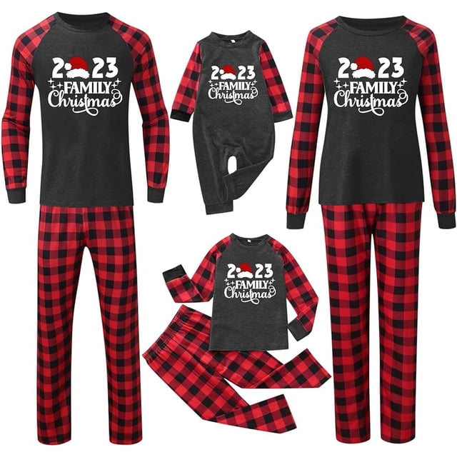 2023 Pijamas navideños a juego para la familia Cuadros rojos Pijamas navideños clásicos Jammies divertidos Ropa de dormir linda Conjuntos de ropa de dormir