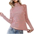 thumbnail image 3 of Jinhomg Womens Striped Shirt Slim Fit Comfy Long Sleeve Turtle Neck Tops Lightweight Casual Spring Pullover Ladies Trendy Outfit Beige M, 3 of 10