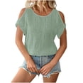 thumbnail image 2 of Womens Summer Tops 2026 Plus Size Fashion Solid Color Pullover Off Shoulder Hollowed Out Batball Sleeve T-shirt For Women, 2 of 7