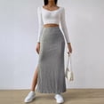 thumbnail image 2 of XIAOCHA Women's Ribbed Knit Skirt High Waisted form Fitting Side Slit Maxi Skirt Soft Cozy Casual Skirts, 2 of 8