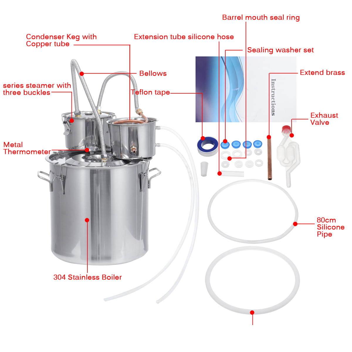 Drinker distillation Pressure Cooker 9 litre Radiator Thermometer 