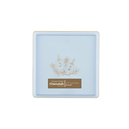 Chanukah Square Edge 7.75″ Plates Blue/Gold (8 Count)