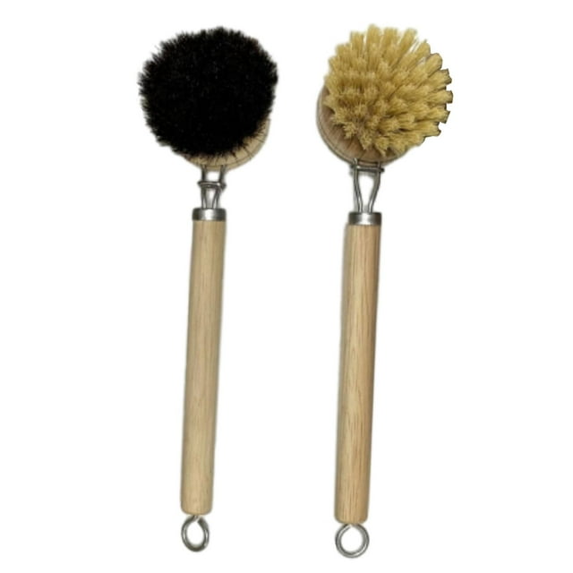 2 cepillos de madera para platos, portátiles, para limpieza de cocina, ollas, sartenes y platos. sisal y pelo de caballo