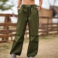 thumbnail image 4 of RYRJJ Baggy Parachute Pants for Women Drawstring Elastic Low Waist Ruched Cargo Pants Multiple Pockets Jogger Y2K Streetwear Pants(01#Army Green,XL), 4 of 7