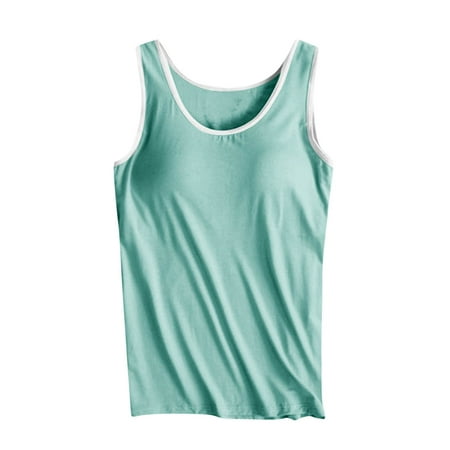Vblhal Women s Tank Tops with Built in Bra Patchwork Athletic Racerback Tank Top 2024 Trendy Round Neck Sleeveless T-Shirt