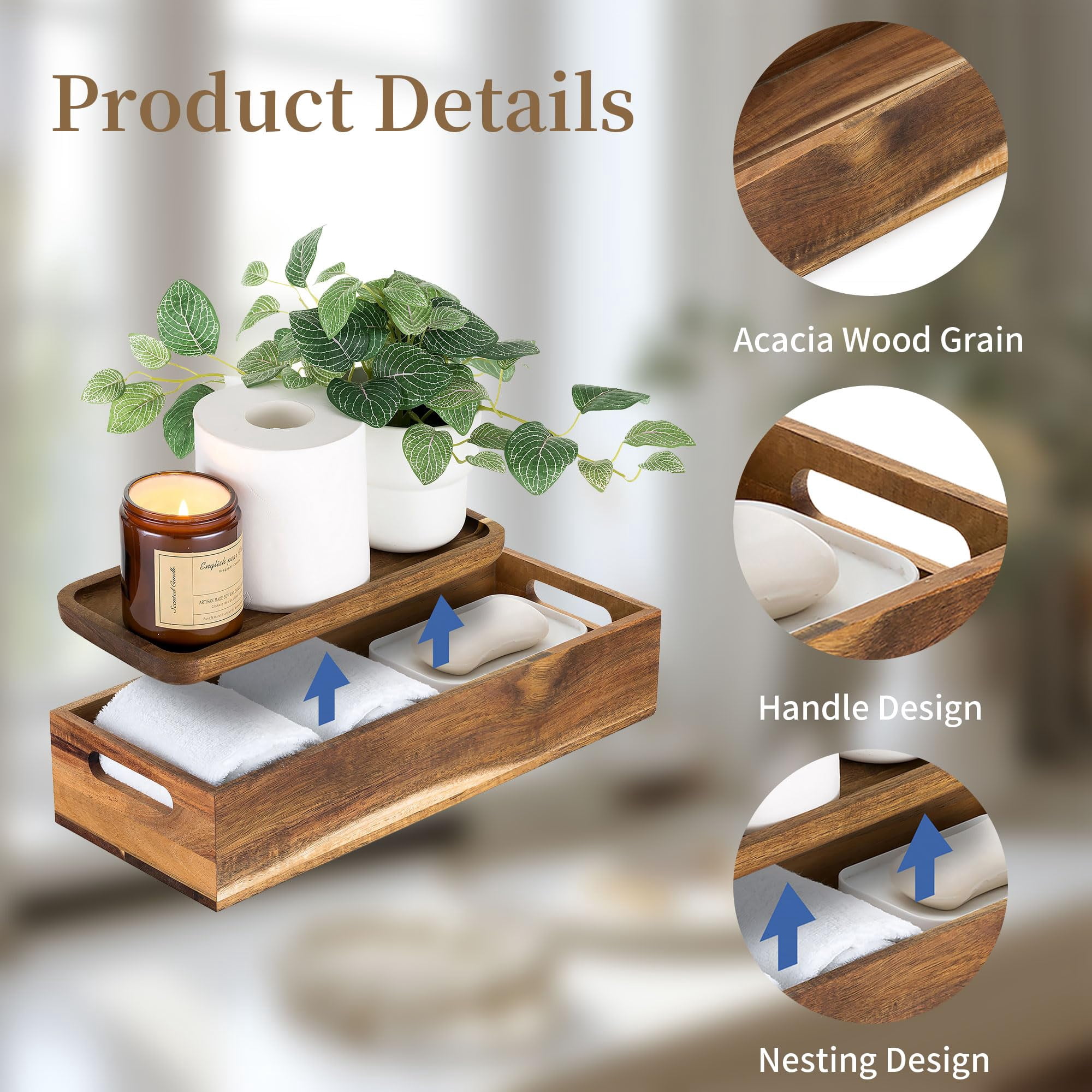 Hanobe Bathroom Toilet Tank Basket Tray: S/2 Toilet Paper Topper with Vanity Tray  Organizer Toiletry Storage Holder Box