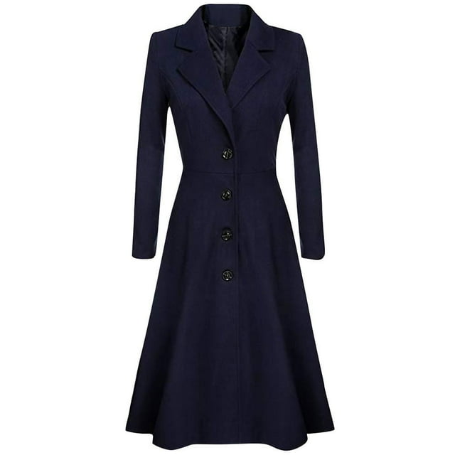 Womens Winter Lapel Button Long Trench Coat Jacket Ladies Overcoat Outwear