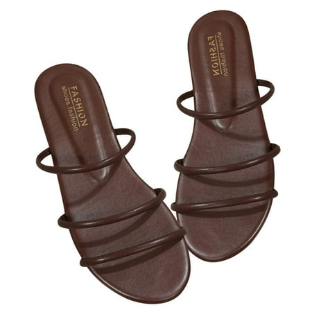

Summer Savings Clearance 2023! WJSXC Sandals and Slippers for Womens Womens Casual And Comfortable Wear Bright One-word Thin Belt Flat Slippers Brown 41