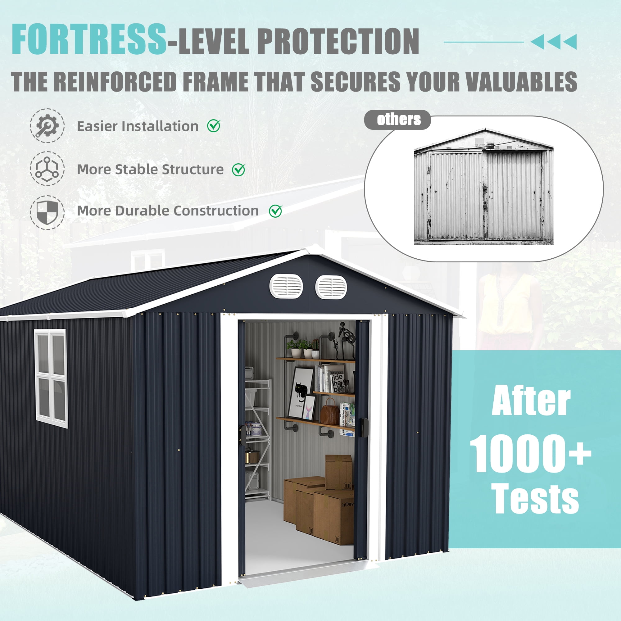 Leumius 8x12 FT Outdoor Metal Storage Shed, Large Storage Sheds with Sturdy Frame Structure, Metal Garden Tool Shed with Lockable Door for Garden Lawn Backyard Dark Gray