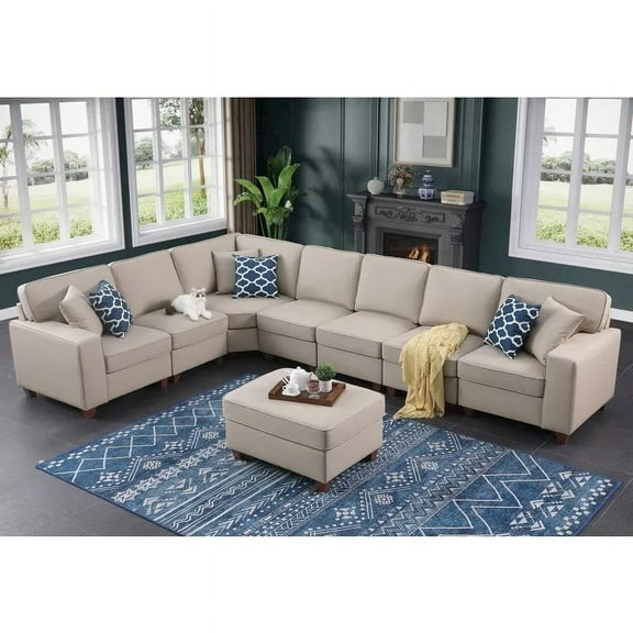 Devion Furniture Shelaine Artificial Leather Modular Sectional With Ottoman - Brown