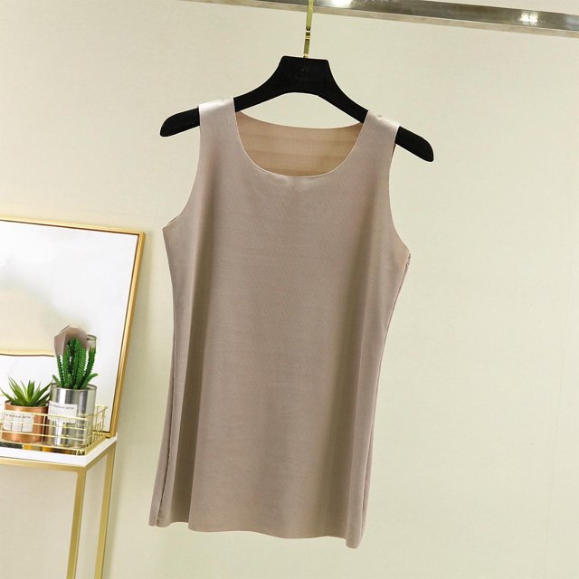 Jusqu'à 30 % de Réduction, Haut de Pyjama en Soie Glacée pour Femmes, Col Rond, Couleur Unie, Coupe Ample, Sans Manches, Manches Courtes, Vêtements de Nuit Décontractés à la Maison, Élégants et Fonctionnels/100 % Polyester, Kaki, Sopatenor