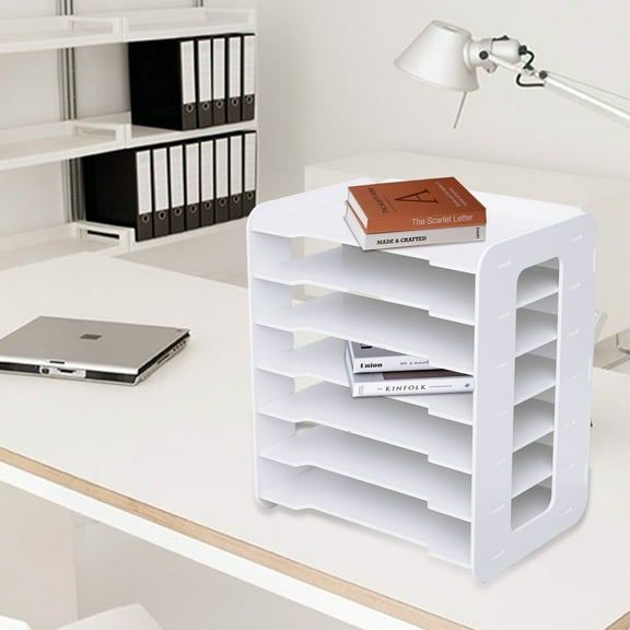 7 Tier White Wooden Office Desk Desktop Organizers and Accessories Letter Tray Paper Sorter Holder File Document Rack Shelf Literature Organizer Rack for Home Office School Classroom Supplies