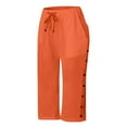 thumbnail image 4 of UJNDER Women's Solid Color Capri Casual Pants Elastic Waist Loose Fit Side Button Functional Orange XXL, 4 of 4