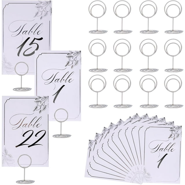 Table Number Place Card Holder - with Table Numbers Holders x Double Sided Gold Printed Design Photo Picture Holders for Centerpieces Wedding Party Birthday (Gold)