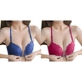 thumbnail image 1 of 2 Pack(Blue 1PCS & Wine 1PCS) Multipack Womens No Steel Ring French Womens Front Close Bra T Back Plus Size Seamless Unlined Bra for Large Bust, 1 of 6