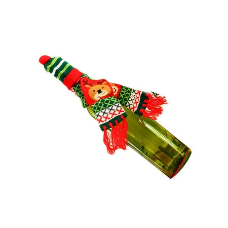- Christmas Xmas Santa Reindeer Tree Wine Champagne Bottle Cover Cap Topper Decoration Desk Scarf Hugger Festival Holiday Gift