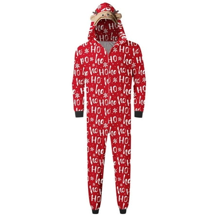 

aturustex Christmas Family Matching Pajamas for Couple Kids Baby Cute Deer Printed One Piece Hooded Jumpsuit Sleepwear Loungewear