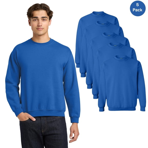 Gildan Men's Heavy Blend Crewneck Sweatshirt, Comfortable Pullover Fleece Sweater, Royal, 5-Pack S