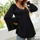 thumbnail image 3 of Blusa plisada acampanada, túnica informal para mujer, color negro XXL, blusa de manga larga con escote en V estilo otoño-invierno, 3 of 6