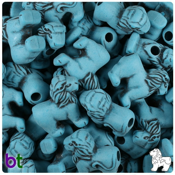BeadTin Dark Turquoise Antique 22mm Lion Pony Beads (24pcs)