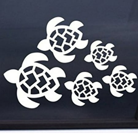 Turtle Car Accessories Turtle Family Vinyl Cut Decal With No Background | 7 X 5 Inch White Decal | Car Truck Van Wall Laptop Cup ()