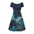 thumbnail image 2 of SCRAWLGOD Butterfly Flowers Dresses for Women Summer Casual Swing Dresses Midi Length Lightweight Women's Summer Short Sleeve A-Line Midi Dresses Casual with Wide Meck for Holidays Size XS, 2 of 7