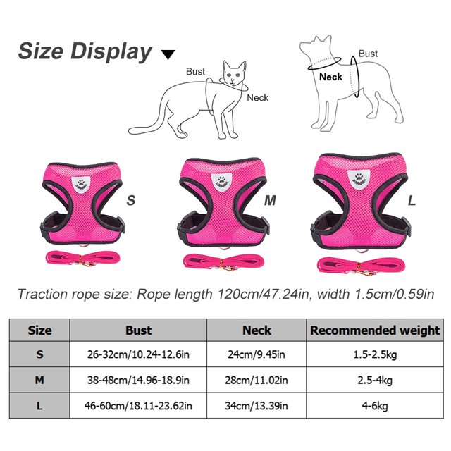 Arnés para perros y gatos chaleco para gatitos correa de plomo para caminar para entrenamiento (Rose Red S) Sywqhk Libre de BPA