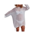 thumbnail image 2 of VISgogo Mujeres Bikini Cubrir Ups Color sólido Recorte de punto Suelto Casual Manga larga Vestido de playa Traje de baño Blusa VISgogo  moda, 2 of 8