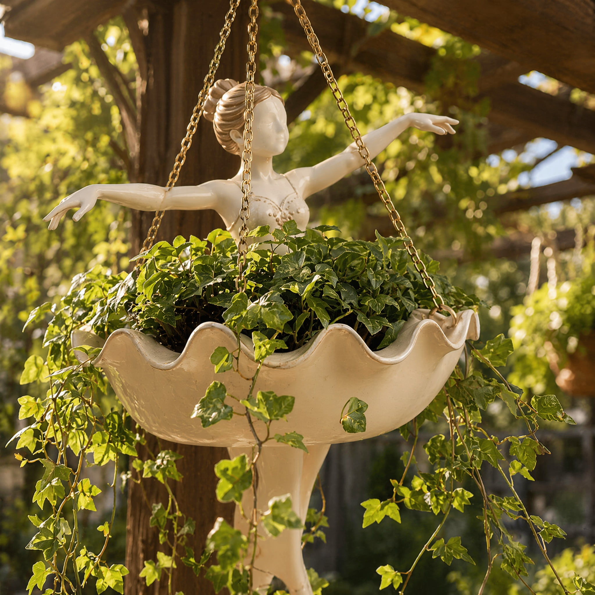 Ballet Dancer Hanging Planter, Detailed Ballerina Figurine Hanging Plant Pot, Functional Decorative Basket for Trailing Greenery, Birthday Holiday Gift for Gardeners