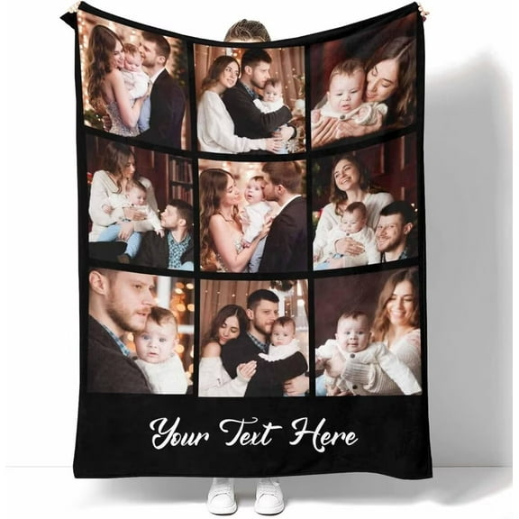 AISENIN Custom Blanket with Picture Customized Blanket Personalized 9 Photos Throw Blanket Customize Mothers Fathers Christmas Day for Mom Dad Kid Couples