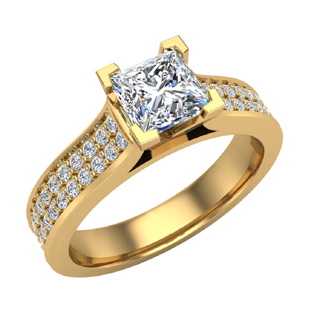 1.25 Ct Princess Cut Diamond 14k Yellow Gold Finish Solitaire Engagement Ring