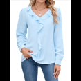 thumbnail image 1 of Blusa Informal Elegante para Mujer, de Larga, con Cuello en V y Volantes, para el Trabajo, 2025 Azul XXL, 1 of 10