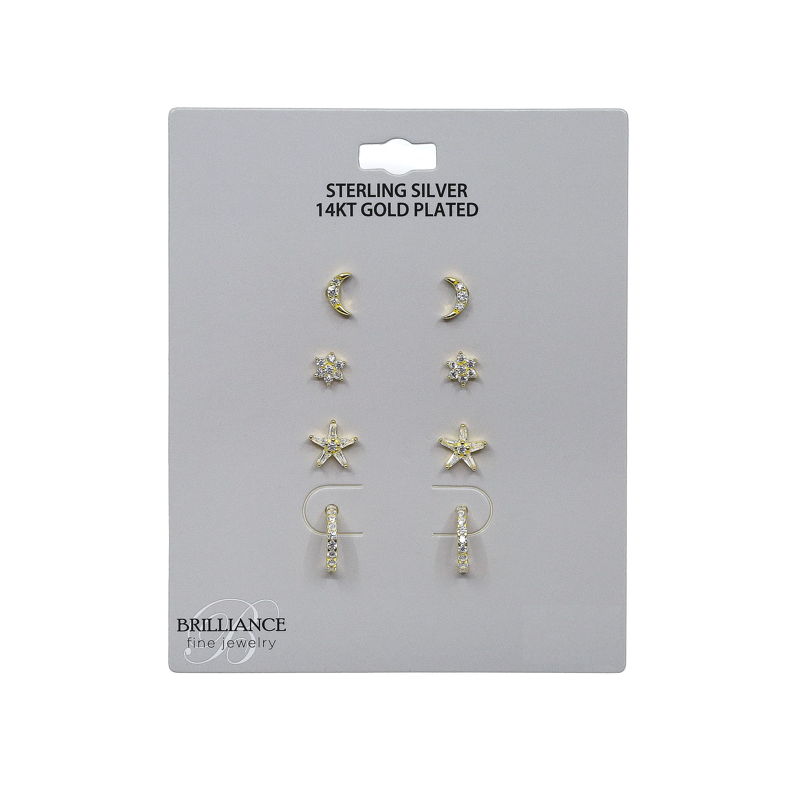Brilliance Fine Jewelry Women's Simulated Diamond Earring Set with Pave Hoop in 14KT Gold Plated Sterling Silver