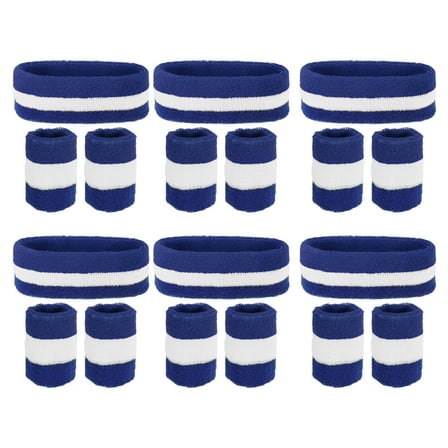 Uxcell Sweatbands Headband Wristband, Sweat Terry Cloth for Sports, Navy Blue, White 6 Set/18Pcs