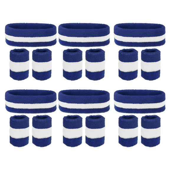 Uxcell Sweatbands Headband Wristband, Sweat Terry Cloth for Sports, Navy Blue, White 6 Set/18Pcs