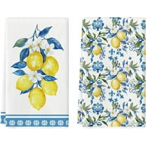 2PCS Lemon Flowers Floral Summer Kitchen Towels Dish Towels, 16x24 inch Seasonal Decoration Hand Towels
