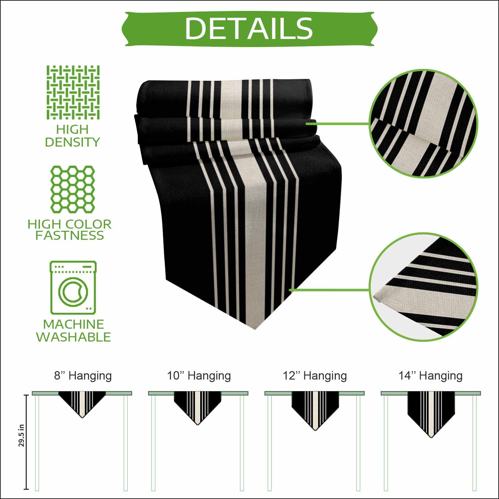 Black Beige Striped Table Runner Linen Burlap Table Runner 72 Inches Long Modern Farmhouse Retro Lines Dresser Scarves for Kitchen Island Coffee Dining Room Party Holiday Decoration 18"x72"