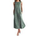 thumbnail image 3 of Aboser Womens Casual Striped Dresses for Summer Fashion Outfits Lightweight Cotton Linen Tank Dress Loose Sleeveless Long Dresses Beach Vacation Sundress with Pockets Green L, 3 of 7
