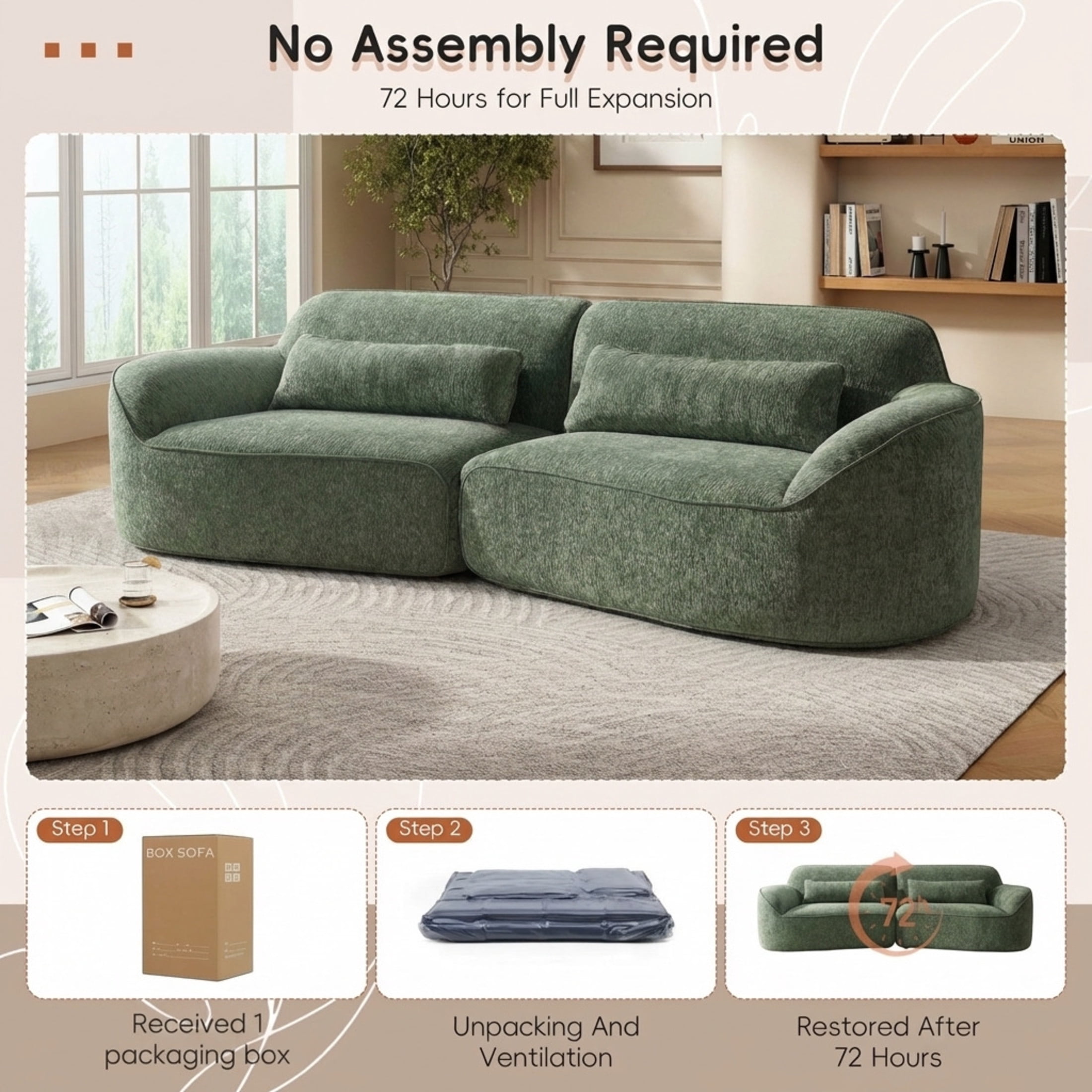 Christopher Knight Home 95" Modern Upholstered Curved Compressed Sectional Sofa with Pillows, Green