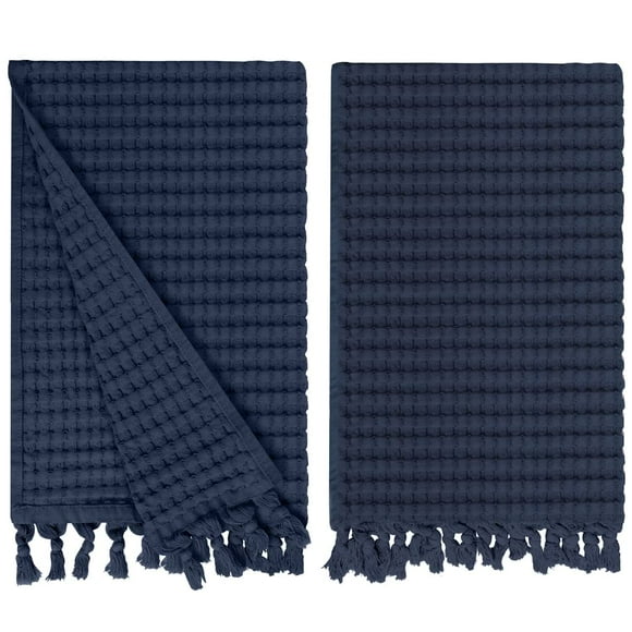 GILDEN TREE Decorative Waffle Hand Towels for Bathroom 20x35 Large Quick Drying Fingertip Towel 2 Pack Modern Style (Midnight Blue)
