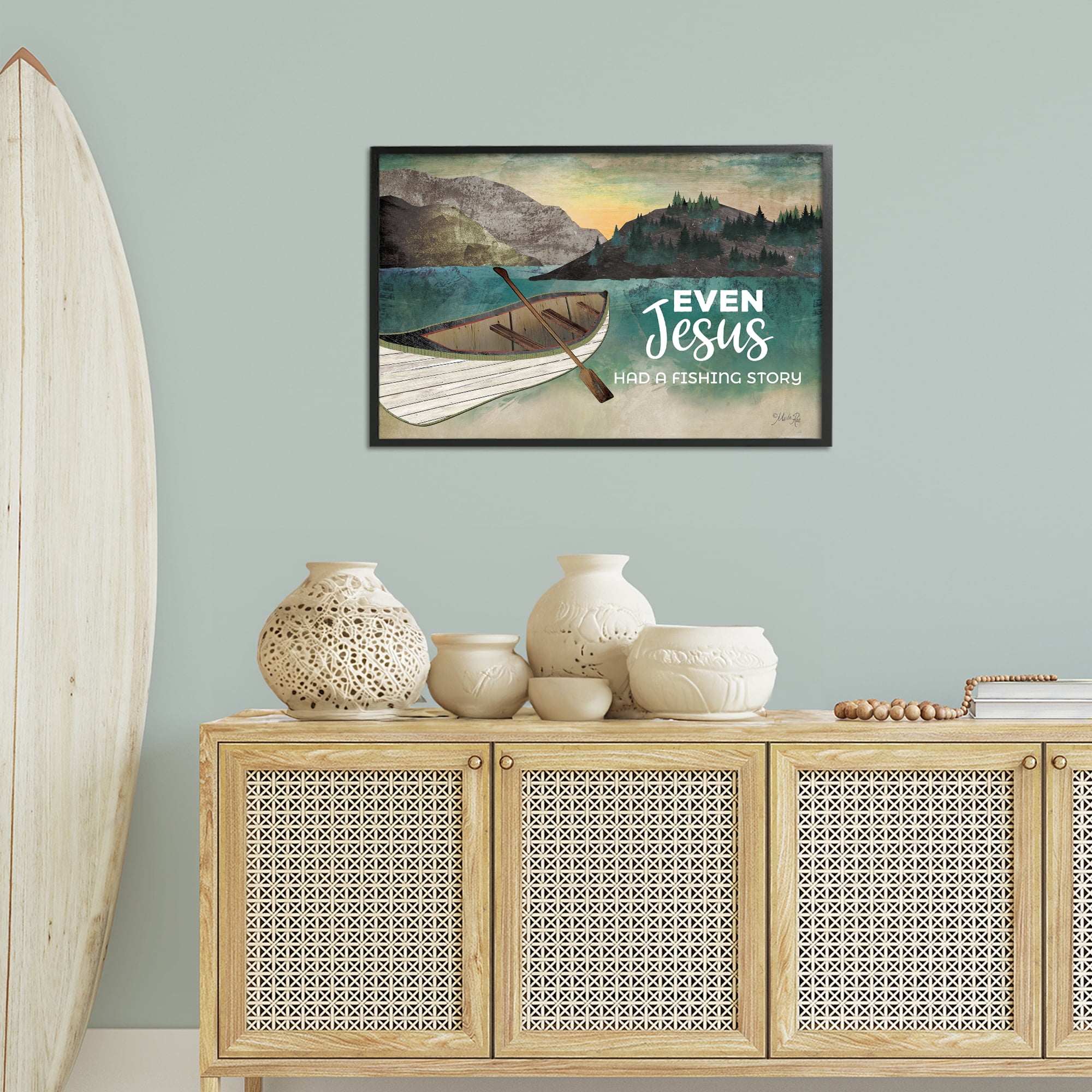 Stupell Industries Jesus Had Fishing Story Religious Painting Black Framed Art Print Wall Art, 30 x 20