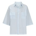 thumbnail image 6 of Yuzhih Womens Button down Shirts Striped 3/4 Sleeve Collared V Neck Office Work Blouses Tops with Pocket, 6 of 6