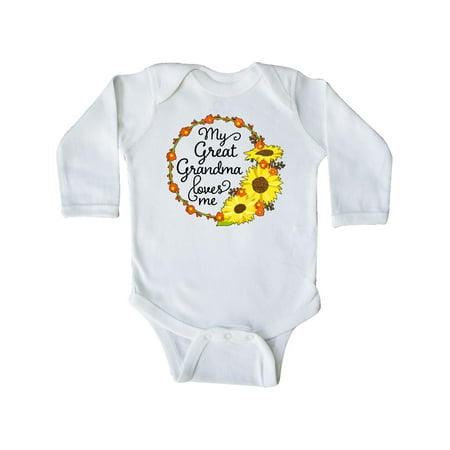 

Inktastic My Great Grandma Loves Me with Sunflower Wreath Gift Baby Boy or Baby Girl Long Sleeve Bodysuit