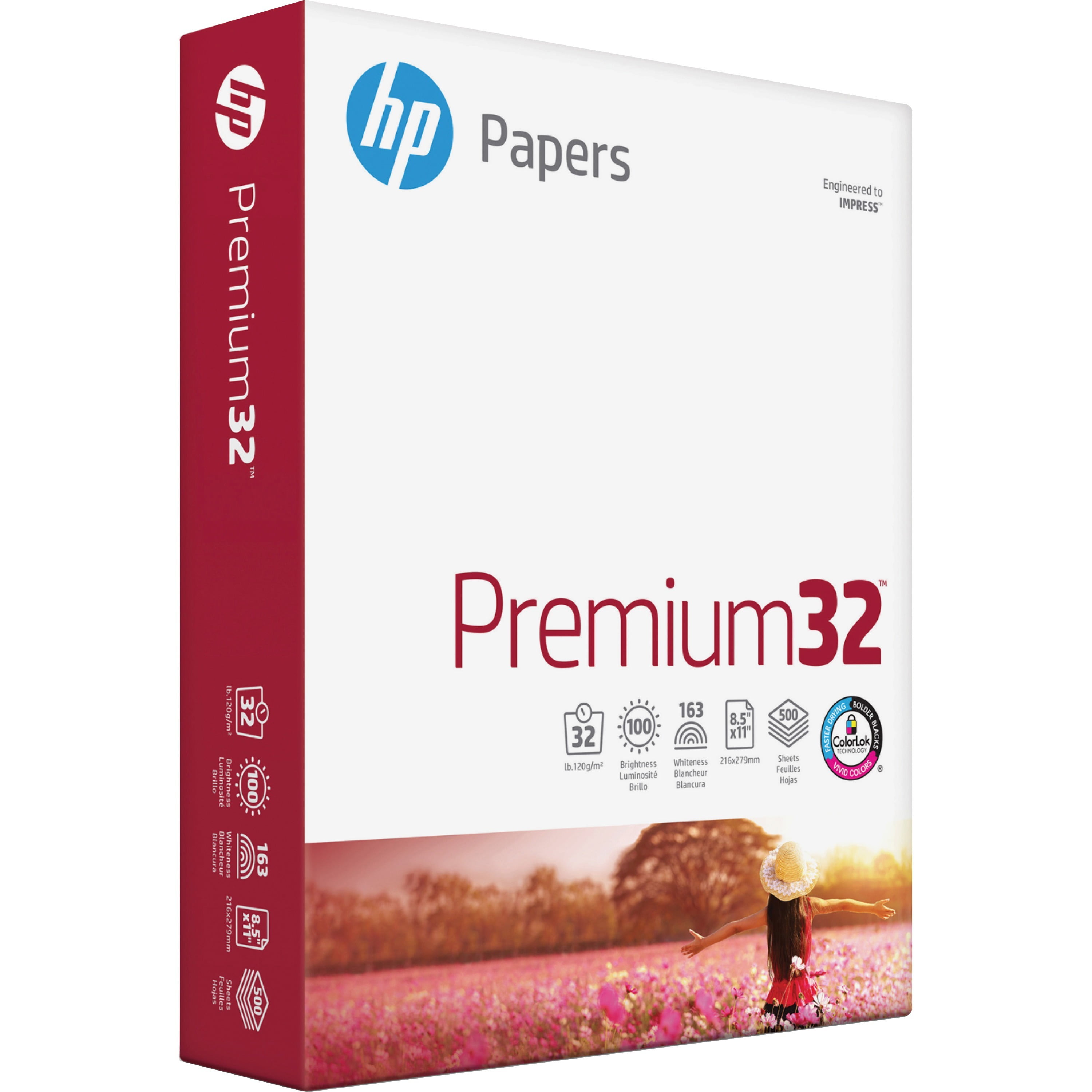 HP Papers Premium32 8.5x11 Laser Copy & Multipurpose Paper, White, 500