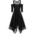 thumbnail image 4 of UPPADA Halloween Gothic Dress for Women Cute Cold Shoulder Goth Clothes Half Sleeve Ball Gown Lace Patchwork Swing Dress,Halloween Costumes for Women, 4 of 6