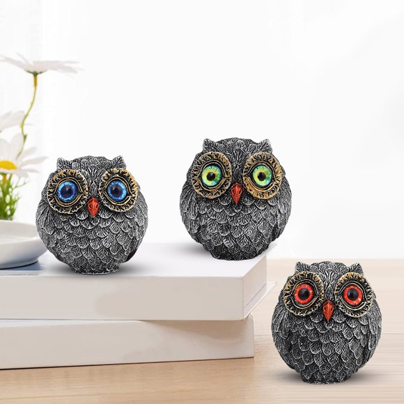 Cheers Mini Owl Guardian Figurine Resin Lucky Owl Ornament Tabletop Wise Watcher Chubby Owl Statue with Big Eyes Gift for Bird Lovers