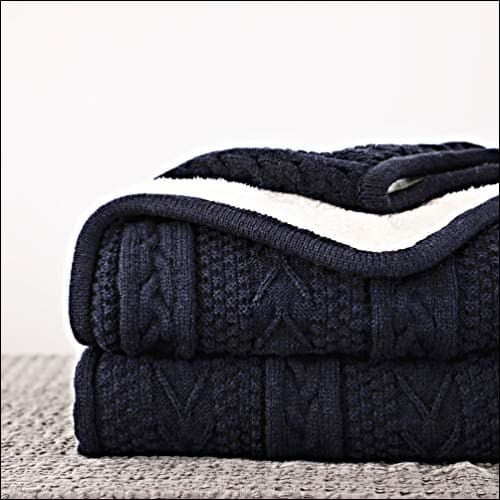 Navy Cable Knit Fleece Throw Blanket