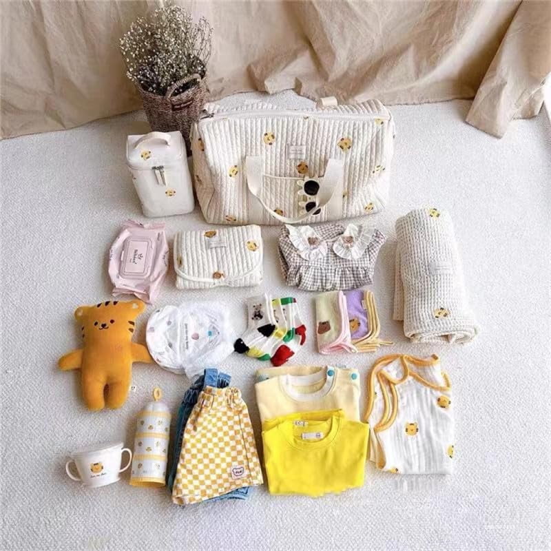 Quilted Duffle Bag For Women Cute Weekender Bag Floral Travel Bag Cotton Diaper Tote Bag